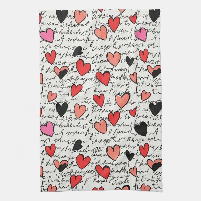 Linge De Cuisine Motif de cœur moderne avec fond de script (15) (Vertical)