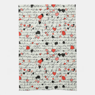 Linge De Cuisine Motif de cœur moderne avec fond de script (16)