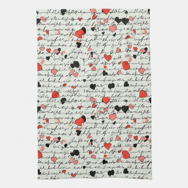 Linge De Cuisine Motif de cœur moderne avec fond de script (16) (Vertical)