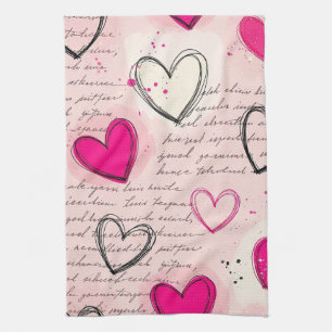 Linge De Cuisine Motif de cœur moderne avec fond de script (18)