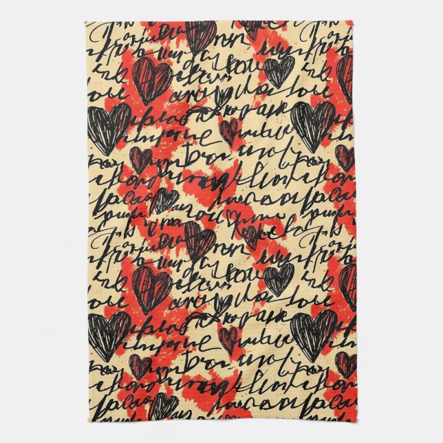 Linge De Cuisine Motif de cœur moderne avec fond de script (2) (Vertical)