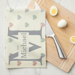 Linge De Cuisine Motif de cœur pastel minimaliste monogramme person