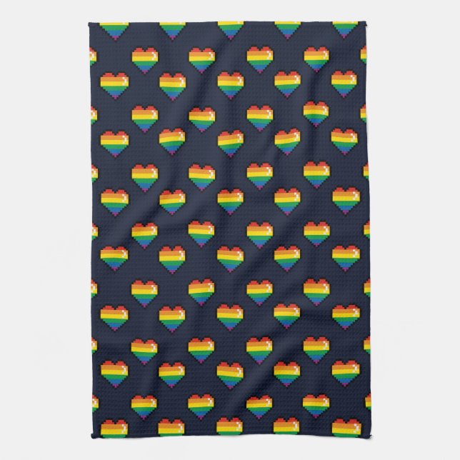 Linge De Cuisine Motif de coeur Rainbow 8 Bit (Vertical)