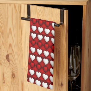 Linge De Cuisine Motif de cœur rouge et blanc