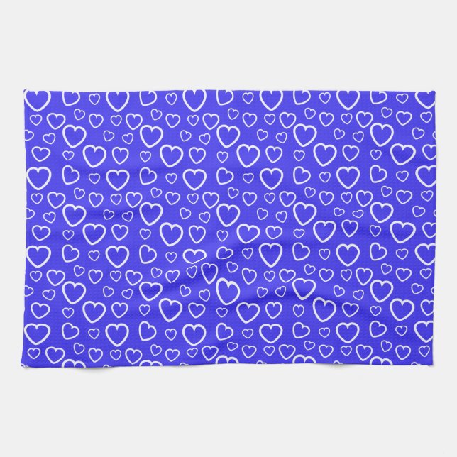 Linge De Cuisine Motif de cœurs d'amour bleus et blancs (Horizontal)