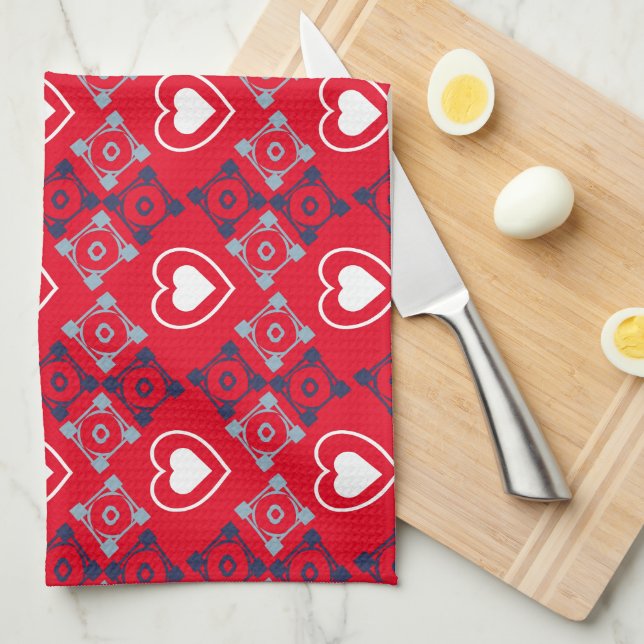Linge De Cuisine Motif de coeurs de la Saint-Valentin lumineux Roug (Quart Plié)