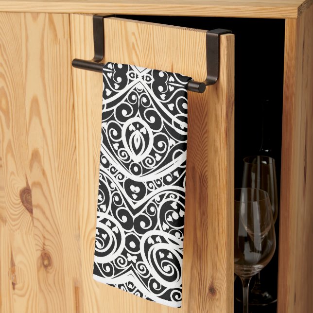 Linge De Cuisine Motif de cœurs noirs et blancs mignons (Pliage en tiers)