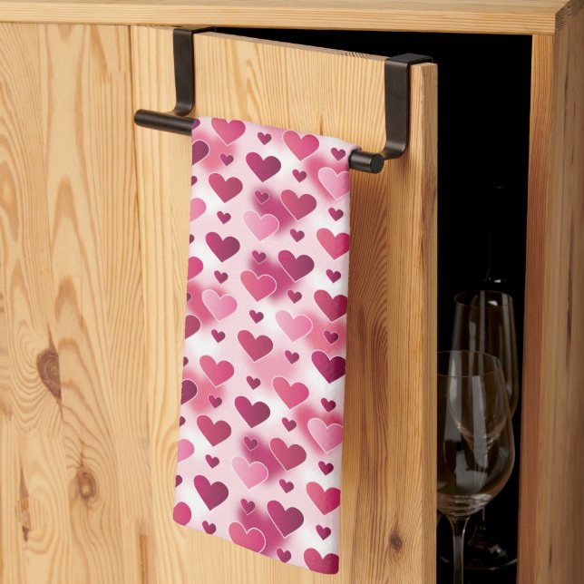 Linge De Cuisine Motif de cœurs roses (Pliage en tiers)