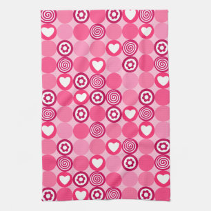 Linge De Cuisine Motif de cœurs roses et de points de fleurs mignon