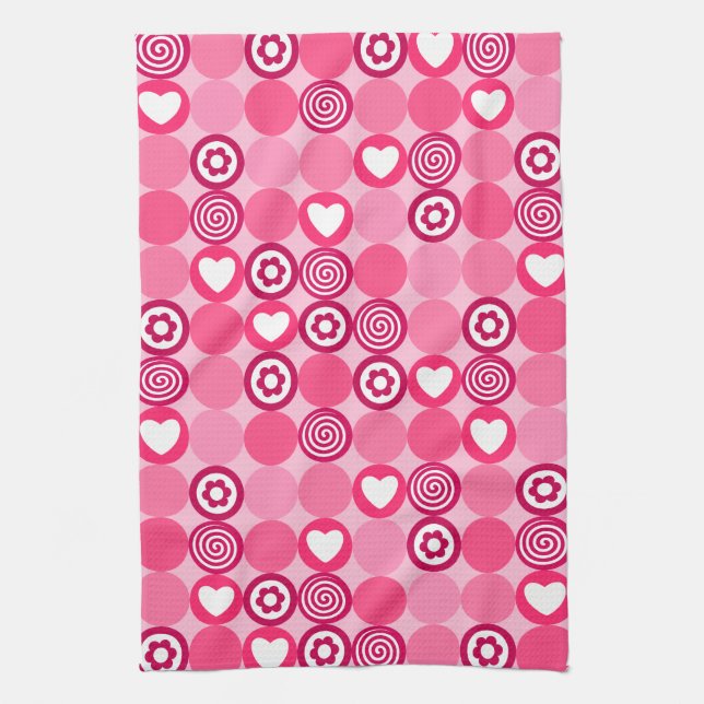 Linge De Cuisine Motif de cœurs roses et de points de fleurs mignon (Vertical)