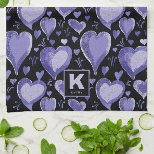 Linge De Cuisine Motif De Coeurs Violets Dessin Monogramme Cuisine 