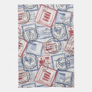 Linge De Cuisine Motif de collage de timbres-poste vintage (2)