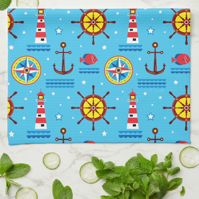 Linge De Cuisine Motif de compas nautique (Plié)