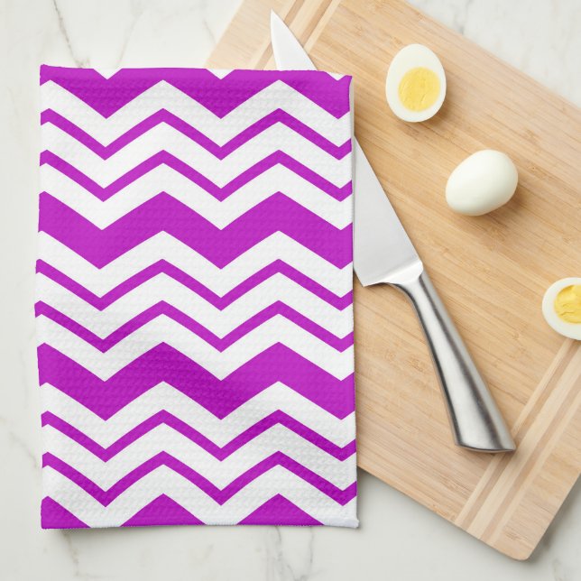 Linge De Cuisine Motif de conception de zigzag chevron blanc violet (Quart Plié)