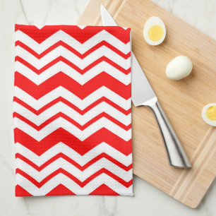 Linge De Cuisine Motif de conception en chevron zigzag blanc rouge