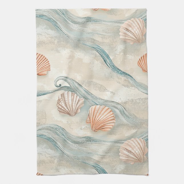 Linge De Cuisine Motif de coquillages de maison de plage (Vertical)
