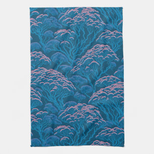 Linge De Cuisine Motif De Corail Bleu Et Rose