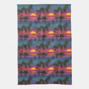 Linge De Cuisine Motif de coucher de soleil avec palmiers Retro Syn