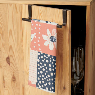 Linge De Cuisine Motif de courtepointe en patchwork floral Navy Cor