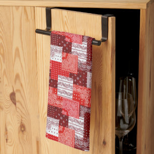 Linge De Cuisine Motif de couture patchwork bandana rouge