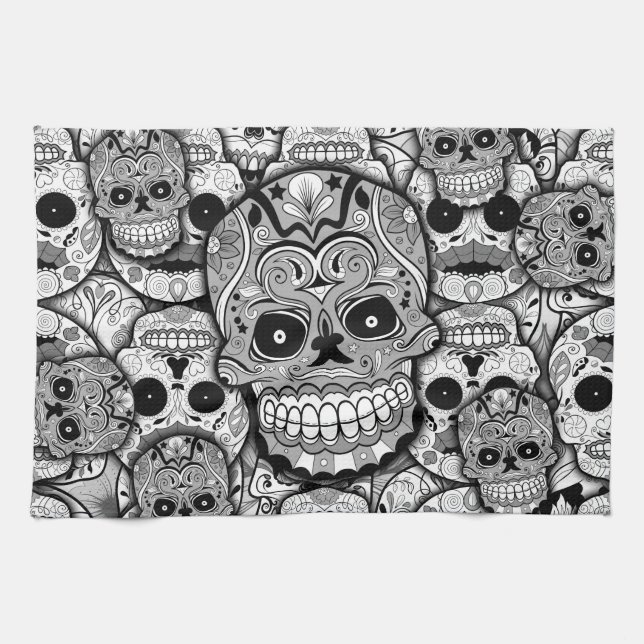 Linge De Cuisine Motif de crânes de sucre (Horizontal)