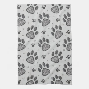 Linge De Cuisine Motif de croquis d'empreinte de patte minimaliste