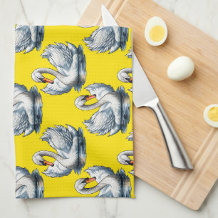 Linge De Cuisine Motif de cygnes sur fond jaune