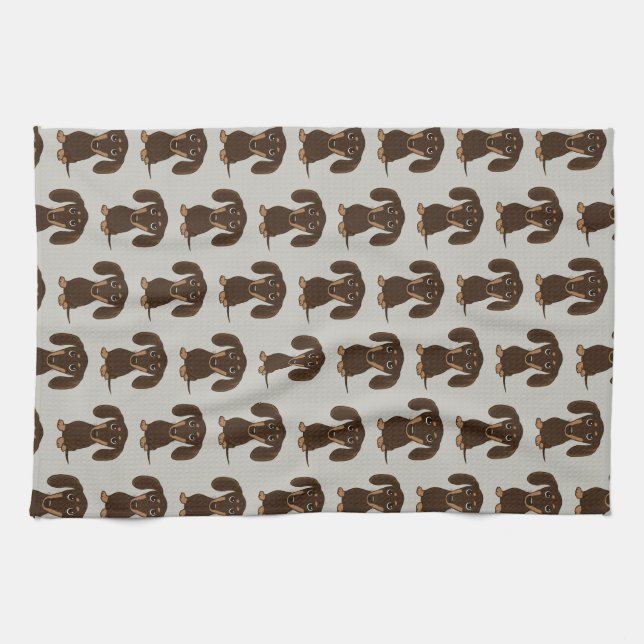 Linge De Cuisine Motif de Dachshunds au chocolat (Horizontal)