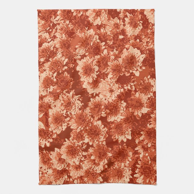 Linge De Cuisine Motif de Dahlia Graphique Moderne, Orange Mandarin (Vertical)
