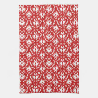 Linge De Cuisine Motif de Damas rouge et blanc brillant.