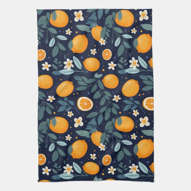 Linge De Cuisine Motif de délice orange et floral (Vertical)