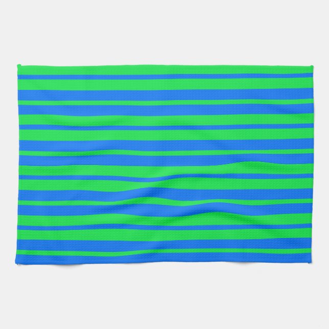Linge De Cuisine Motif de design de rayures élégantes bleu vert  (Horizontal)