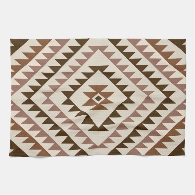 Linge De Cuisine Motif de diamant aztèque marron et crème (Horizontal)