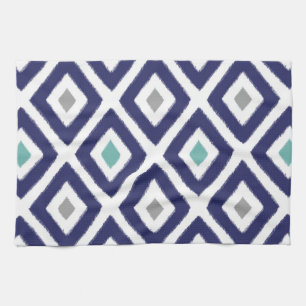 Linge De Cuisine Motif de diamant d'Ikat de bleu marine et de gris
