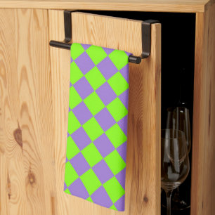 Linge De Cuisine Motif de diamant Purple Green Checker