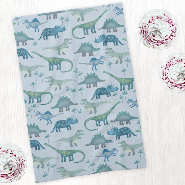 Linge De Cuisine Motif de dinosaure bleu (Blue dinosaur art kitchen tea towel)