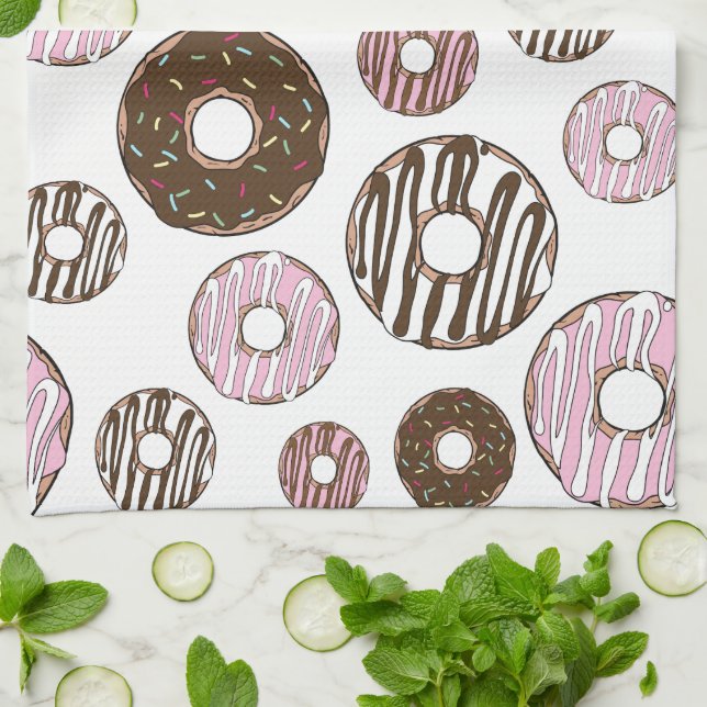 Linge De Cuisine Motif De Donuts, Donuts Roses, Donuts Brown (Plié)