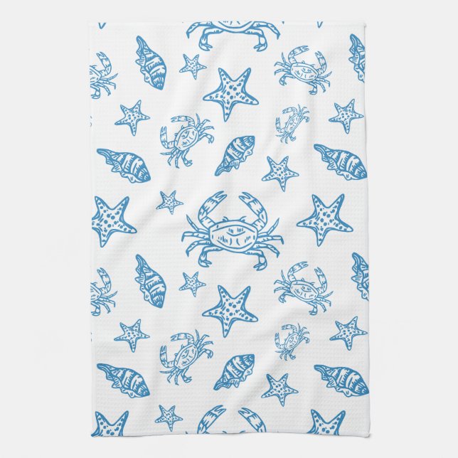 Linge De Cuisine Motif de doodle de créatures marines nautiques (Vertical)