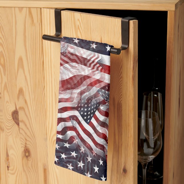 Linge De Cuisine Motif de drapeau américain abstrait rouge blanc bl (Pliage en tiers)