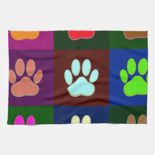 Linge De Cuisine Motif de Empreinte de patte de chiens multicolores