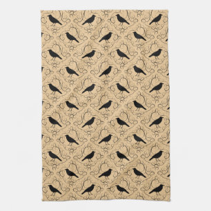 Linge De Cuisine Motif de fantaisie avec des corneilles. Noir et