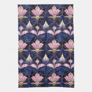 Linge De Cuisine Motif de faux vitrail élégant de lotus rose