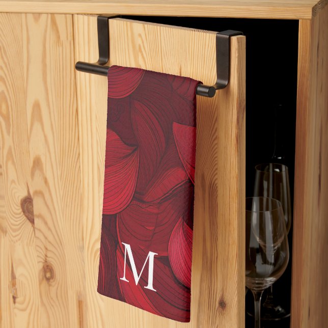Linge De Cuisine Motif de feuille Abstraite rouge foncé (Pliage en tiers)