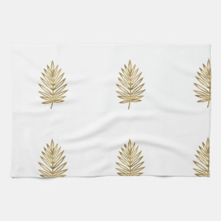 Linge De Cuisine Motif de feuille de palmier botanique en or métall
