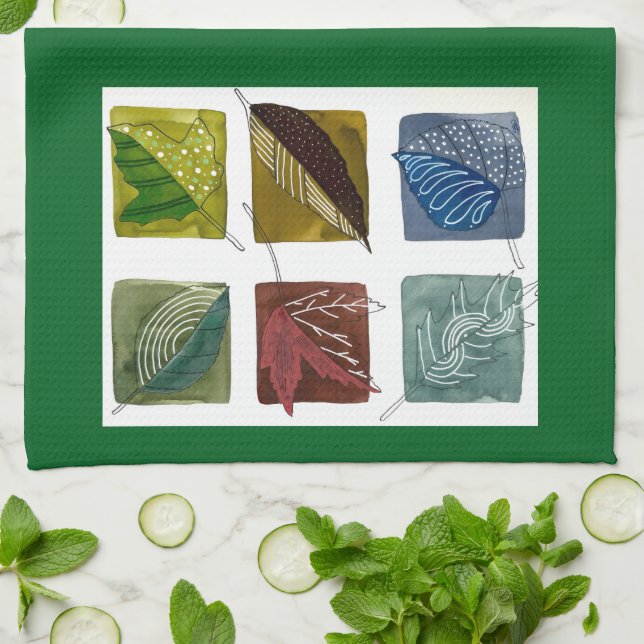 Linge De Cuisine Motif de feuille de verdure botanique moderne (Plié)