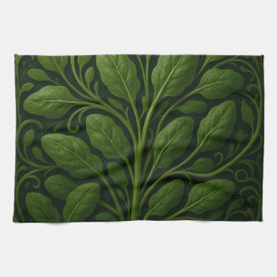 Linge De Cuisine Motif de feuille d'épinard émeraude