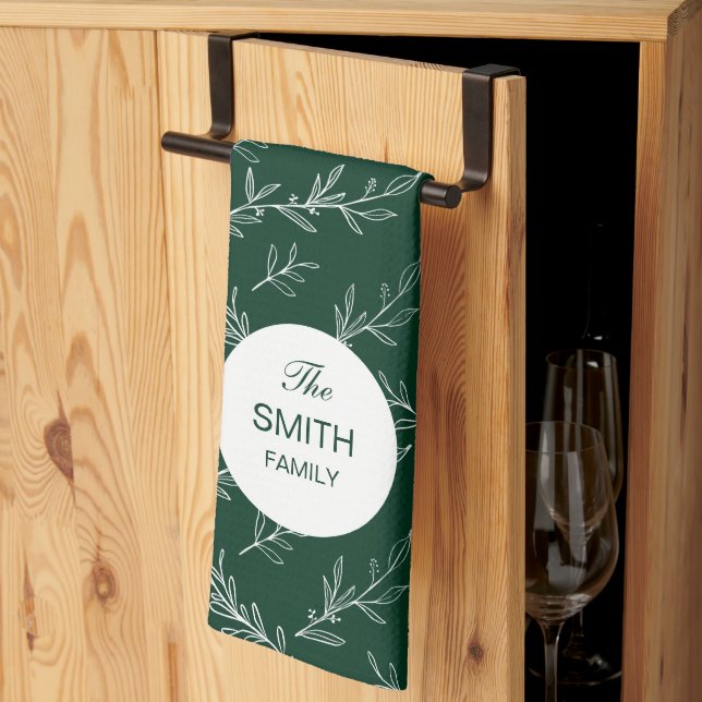Linge De Cuisine Motif de feuilles de Noël vert Nom de famille pers (Pliage en tiers)