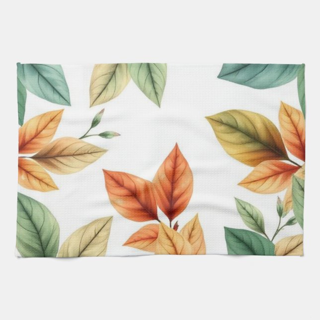 Linge De Cuisine Motif de feuilles décoratif élégant à l'aquarelle (Horizontal)