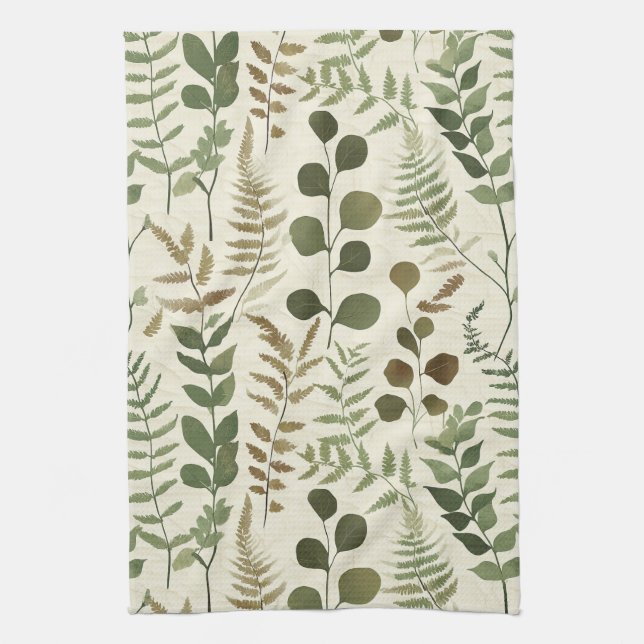 Linge De Cuisine Motif de feuilles pressées botaniques – Impression (Vertical)
