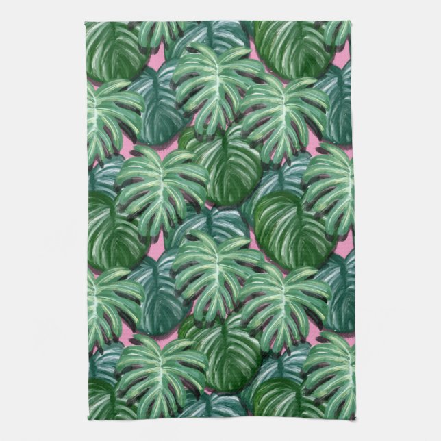 Linge De Cuisine Motif de feuilles tropicales vertes exotiques (Vertical)